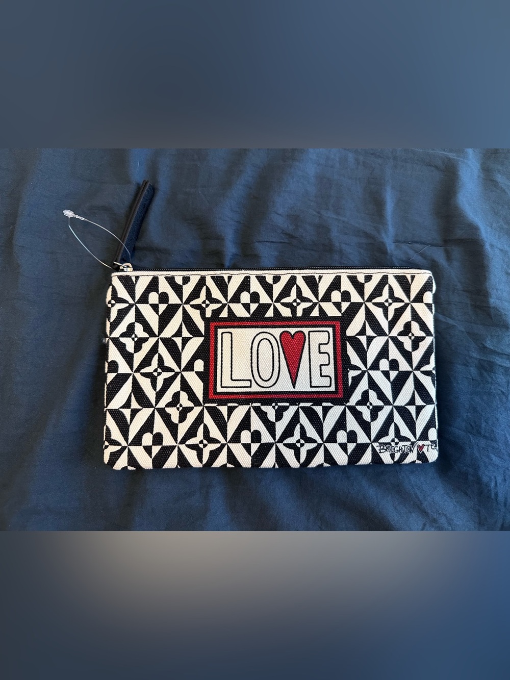 Brighton Black & White LOVE Heart Zip Pouch with Red Accent NWOT